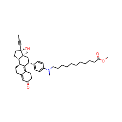 CC#C[C@]1(O)CC[C@H]2[C@@H]3CCC4=CC(=O)CCC4=C3[C@@H](c3ccc(N(C)CCCCCCCCCCC(=O)OC)cc3)C[C@@]21C ZINC000053275881