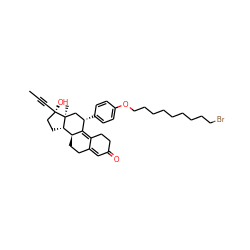 CC#C[C@]1(O)CC[C@H]2[C@@H]3CCC4=CC(=O)CCC4=C3[C@@H](c3ccc(OCCCCCCCCCBr)cc3)C[C@@]21C ZINC000044352562