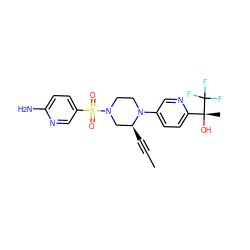 CC#C[C@H]1CN(S(=O)(=O)c2ccc(N)nc2)CCN1c1ccc([C@@](C)(O)C(F)(F)F)nc1 ZINC000169313302