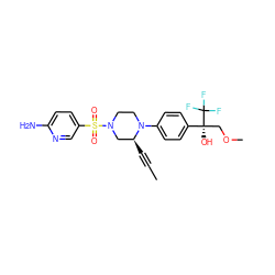 CC#C[C@H]1CN(S(=O)(=O)c2ccc(N)nc2)CCN1c1ccc([C@](O)(COC)C(F)(F)F)cc1 ZINC000145939827