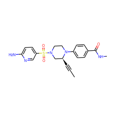 CC#C[C@H]1CN(S(=O)(=O)c2ccc(N)nc2)CCN1c1ccc(C(=O)NC)cc1 ZINC000169311057