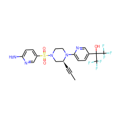 CC#C[C@H]1CN(S(=O)(=O)c2ccc(N)nc2)CCN1c1ccc(C(O)(C(F)(F)F)C(F)(F)F)cn1 ZINC000169313305