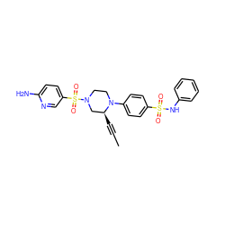 CC#C[C@H]1CN(S(=O)(=O)c2ccc(N)nc2)CCN1c1ccc(S(=O)(=O)Nc2ccccc2)cc1 ZINC000169313300