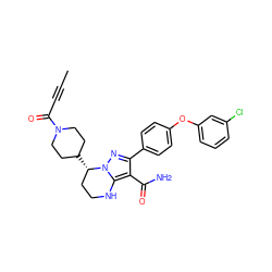 CC#CC(=O)N1CCC([C@H]2CCNc3c(C(N)=O)c(-c4ccc(Oc5cccc(Cl)c5)cc4)nn32)CC1 ZINC001772627266