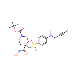 CC#CCN(C)c1ccc(S(=O)(=O)CC2(C(=O)NO)CCN(C(=O)OC(C)(C)C)CC2)cc1 ZINC000028861974