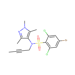 CC#CCN(c1c(C)nn(C)c1C)S(=O)(=O)c1c(Cl)cc(Br)cc1Cl ZINC000199946681