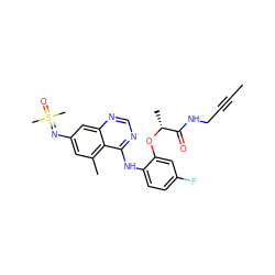 CC#CCNC(=O)[C@@H](C)Oc1cc(F)ccc1Nc1ncnc2cc(N=S(C)(C)=O)cc(C)c12 ZINC001772631477