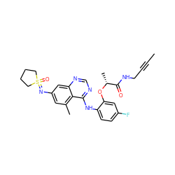 CC#CCNC(=O)[C@@H](C)Oc1cc(F)ccc1Nc1ncnc2cc(N=S3(=O)CCCC3)cc(C)c12 ZINC001772647642