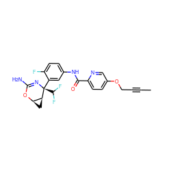 CC#CCOc1ccc(C(=O)Nc2ccc(F)c([C@@]3(C(F)F)N=C(N)O[C@@H]4C[C@@H]43)c2)nc1 ZINC000226073210