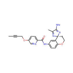 CC#CCOc1ccc(C(=O)Nc2ccc3c(c2)[C@@]2(CCO3)N=C(C)C(N)=N2)nc1 ZINC000169708517