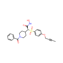 CC#CCOc1ccc(S(=O)(=O)[C@H](C(=O)NO)C2CCN(C(=O)c3ccccc3)CC2)cc1 ZINC000013586031