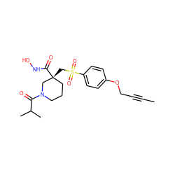 CC#CCOc1ccc(S(=O)(=O)C[C@@]2(C(=O)NO)CCCN(C(=O)C(C)C)C2)cc1 ZINC000028951476