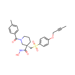 CC#CCOc1ccc(S(=O)(=O)C[C@@]2(C(=O)NO)CCCN(C(=O)c3ccc(C)cc3)C2)cc1 ZINC000028951497