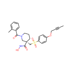 CC#CCOc1ccc(S(=O)(=O)C[C@@]2(C(=O)NO)CCCN(C(=O)c3ccccc3C)C2)cc1 ZINC000028951490