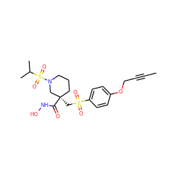 CC#CCOc1ccc(S(=O)(=O)C[C@@]2(C(=O)NO)CCCN(S(=O)(=O)C(C)C)C2)cc1 ZINC000028951501