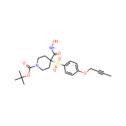 CC#CCOc1ccc(S(=O)(=O)C2(C(=O)NO)CCN(C(=O)OC(C)(C)C)CC2)cc1 ZINC000038360290