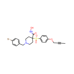 CC#CCOc1ccc(S(=O)(=O)C2(C(=O)NO)CCN(Cc3ccc(Br)cc3)CC2)cc1 ZINC000013586041