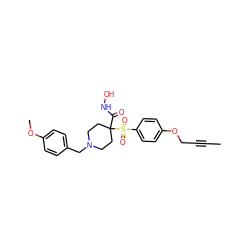 CC#CCOc1ccc(S(=O)(=O)C2(C(=O)NO)CCN(Cc3ccc(OC)cc3)CC2)cc1 ZINC000013586047