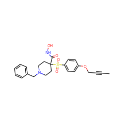 CC#CCOc1ccc(S(=O)(=O)C2(C(=O)NO)CCN(Cc3ccccc3)CC2)cc1 ZINC000013586043