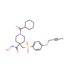 CC#CCOc1ccc(S(=O)(=O)CC2(C(=O)NO)CCN(C(=O)C3CCCCC3)CC2)cc1 ZINC000036748596