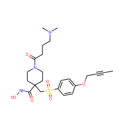 CC#CCOc1ccc(S(=O)(=O)CC2(C(=O)NO)CCN(C(=O)CCCN(C)C)CC2)cc1 ZINC000034801895