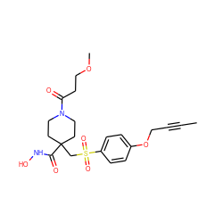 CC#CCOc1ccc(S(=O)(=O)CC2(C(=O)NO)CCN(C(=O)CCOC)CC2)cc1 ZINC000034801892