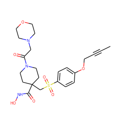 CC#CCOc1ccc(S(=O)(=O)CC2(C(=O)NO)CCN(C(=O)CN3CCOCC3)CC2)cc1 ZINC000034801896