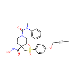 CC#CCOc1ccc(S(=O)(=O)CC2(C(=O)NO)CCN(C(=O)N(C)c3ccccc3)CC2)cc1 ZINC000034802400