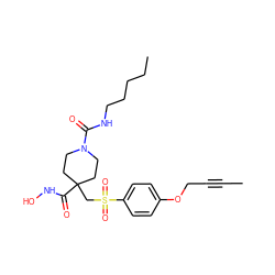 CC#CCOc1ccc(S(=O)(=O)CC2(C(=O)NO)CCN(C(=O)NCCCCC)CC2)cc1 ZINC000034802399