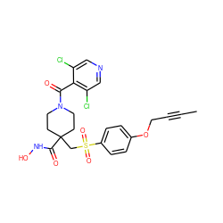 CC#CCOc1ccc(S(=O)(=O)CC2(C(=O)NO)CCN(C(=O)c3c(Cl)cncc3Cl)CC2)cc1 ZINC000028816914