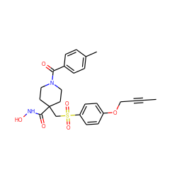 CC#CCOc1ccc(S(=O)(=O)CC2(C(=O)NO)CCN(C(=O)c3ccc(C)cc3)CC2)cc1 ZINC000034801899