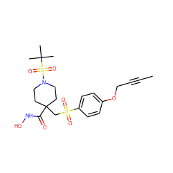 CC#CCOc1ccc(S(=O)(=O)CC2(C(=O)NO)CCN(S(=O)(=O)C(C)(C)C)CC2)cc1 ZINC000028816863