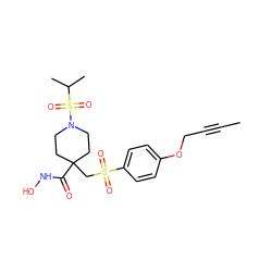 CC#CCOc1ccc(S(=O)(=O)CC2(C(=O)NO)CCN(S(=O)(=O)C(C)C)CC2)cc1 ZINC000006718474