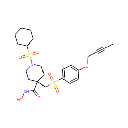 CC#CCOc1ccc(S(=O)(=O)CC2(C(=O)NO)CCN(S(=O)(=O)C3CCCCC3)CC2)cc1 ZINC000028816882