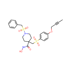 CC#CCOc1ccc(S(=O)(=O)CC2(C(=O)NO)CCN(S(=O)(=O)Cc3ccccc3)CC2)cc1 ZINC000034801898