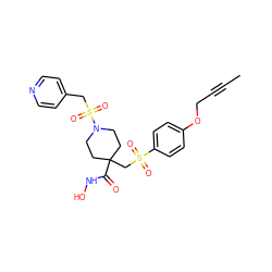 CC#CCOc1ccc(S(=O)(=O)CC2(C(=O)NO)CCN(S(=O)(=O)Cc3ccncc3)CC2)cc1 ZINC000028816865