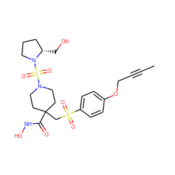 CC#CCOc1ccc(S(=O)(=O)CC2(C(=O)NO)CCN(S(=O)(=O)N3CCC[C@@H]3CO)CC2)cc1 ZINC000028816912