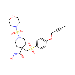 CC#CCOc1ccc(S(=O)(=O)CC2(C(=O)NO)CCN(S(=O)(=O)N3CCOCC3)CC2)cc1 ZINC000028816905