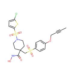 CC#CCOc1ccc(S(=O)(=O)CC2(C(=O)NO)CCN(S(=O)(=O)c3ccc(Cl)s3)CC2)cc1 ZINC000028816898