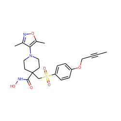 CC#CCOc1ccc(S(=O)(=O)CC2(C(=O)NO)CCN(c3c(C)noc3C)CC2)cc1 ZINC000045483995