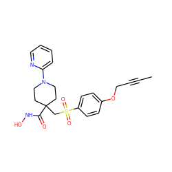 CC#CCOc1ccc(S(=O)(=O)CC2(C(=O)NO)CCN(c3ccccn3)CC2)cc1 ZINC000028816884