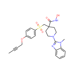 CC#CCOc1ccc(S(=O)(=O)CC2(C(=O)NO)CCN(c3nc4ccccc4n3C)CC2)cc1 ZINC000028816890