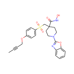 CC#CCOc1ccc(S(=O)(=O)CC2(C(=O)NO)CCN(c3nc4ccccc4o3)CC2)cc1 ZINC000028816888