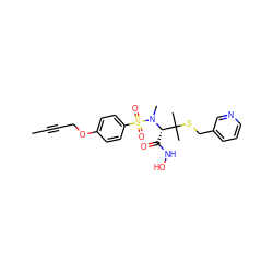 CC#CCOc1ccc(S(=O)(=O)N(C)[C@@H](C(=O)NO)C(C)(C)SCc2cccnc2)cc1 ZINC000013537415