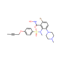 CC#CCOc1ccc(S(=O)(=O)N(C)c2c(N3CCN(C)CC3)ccc(Br)c2C(=O)NO)cc1 ZINC000044430326