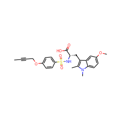 CC#CCOc1ccc(S(=O)(=O)N[C@@H](Cc2c(C)n(C)c3ccc(OC)cc23)C(=O)O)cc1 ZINC000040973631