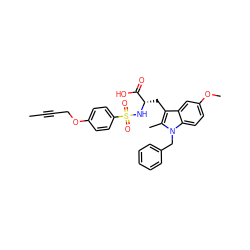 CC#CCOc1ccc(S(=O)(=O)N[C@@H](Cc2c(C)n(Cc3ccccc3)c3ccc(OC)cc23)C(=O)O)cc1 ZINC000042834829