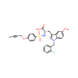 CC#CCOc1ccc(S(=O)(=O)N[C@@H](Cc2cn(Cc3ccccc3F)c3ccc(OC)cc23)C(=O)O)cc1 ZINC000042834751