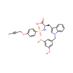 CC#CCOc1ccc(S(=O)(=O)N[C@H](Cc2cn(Cc3cc(OC)cc(OC)c3)c3ccccc23)C(=O)O)cc1 ZINC000042834856