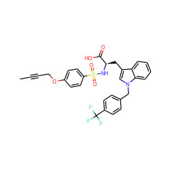 CC#CCOc1ccc(S(=O)(=O)N[C@H](Cc2cn(Cc3ccc(C(F)(F)F)cc3)c3ccccc23)C(=O)O)cc1 ZINC000042891958